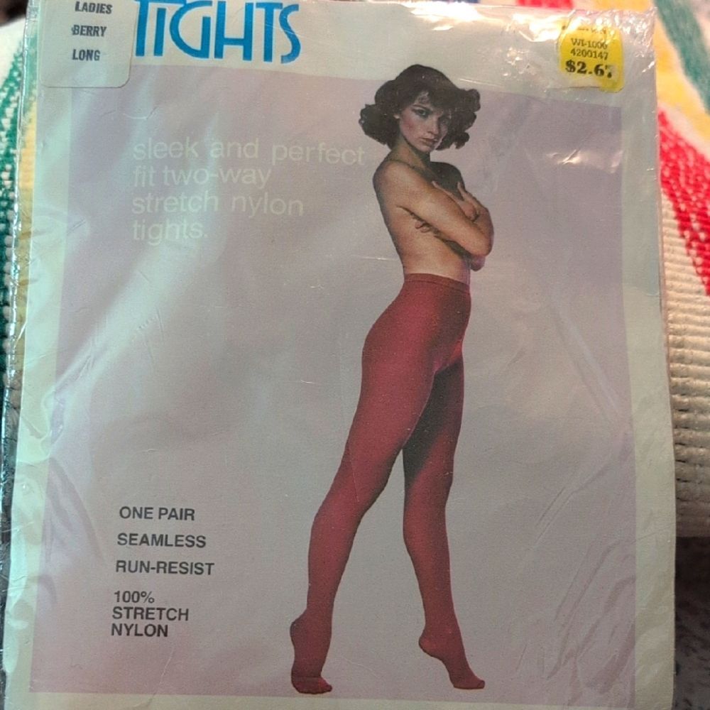Vintage Deadstock Women's Berry Red Colored Nylon Tights